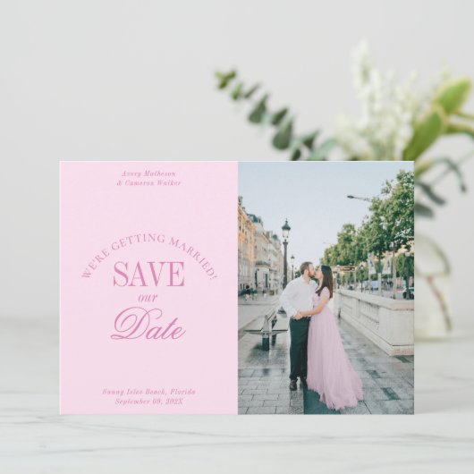 Classy Pastel Pink Elegant Save the Date Card (Staand voorkant)