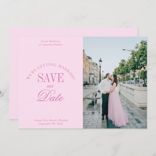 Classy Pastel Pink Elegant Save the Date Card (Voorkant / Achterkant)