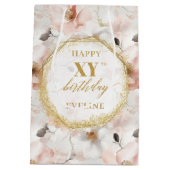 Classy Pastel Roze Rustiek Goud 80ste Verjaardag Medium Cadeauzakje (Achterkant)