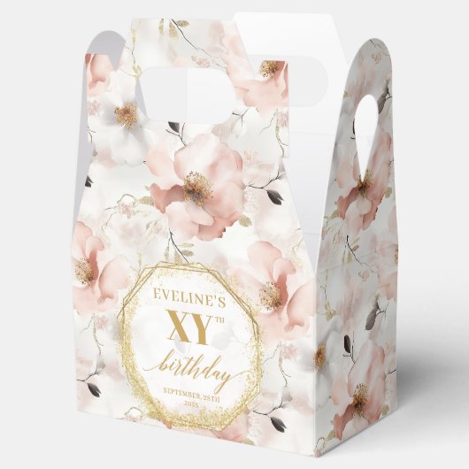 Classy Pastel Roze Rustiek Goud Verjaardag Favorie Bedankdoosjes (Geopend)