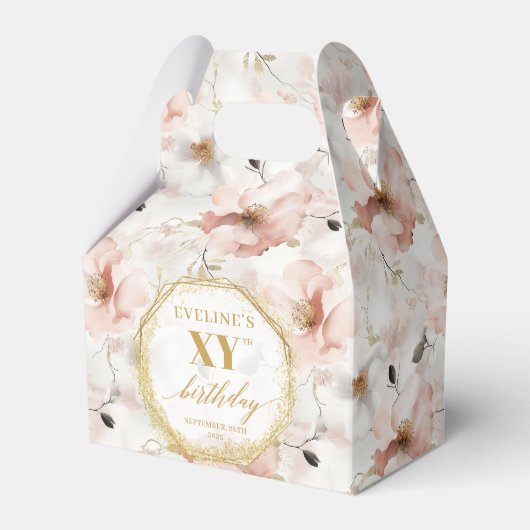 Classy Pastel Roze Rustiek Goud Verjaardag Favorie Bedankdoosjes (Voorkant Zijde)