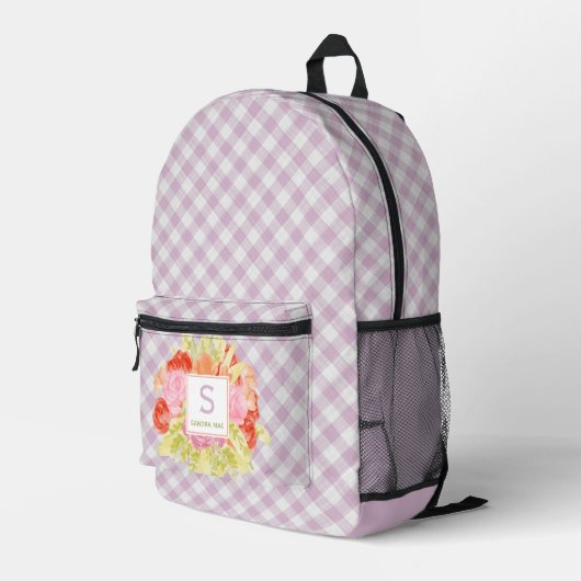 Classy Pastel Violet Roze Gingham Controleer patro Bedrukte Rugzak (Achterkant Hoek Rechts)