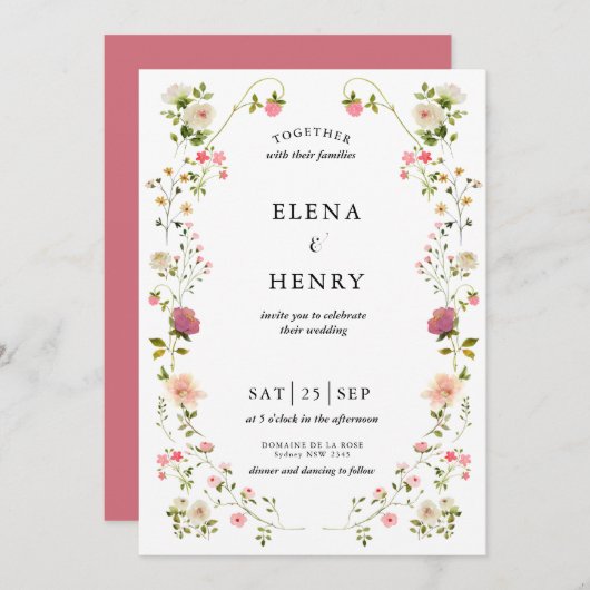 Classy Pastel Wildflower Secret Garden Bruiloft Kaart (Voorkant / Achterkant)