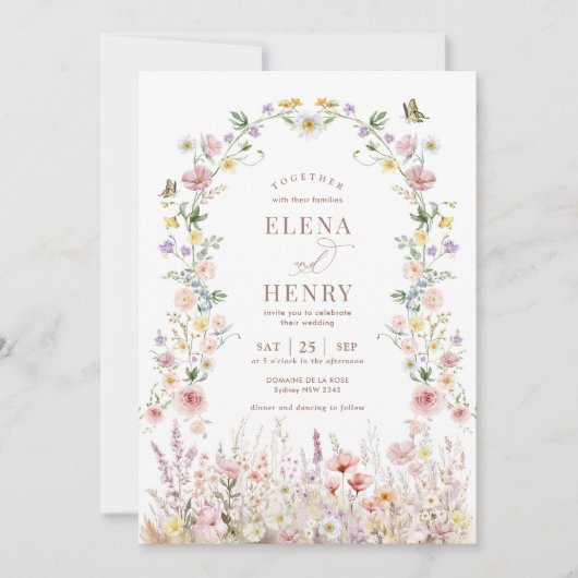 Classy Pastel Wildflower Secret Garden Bruiloft Kaart (Voorkant)