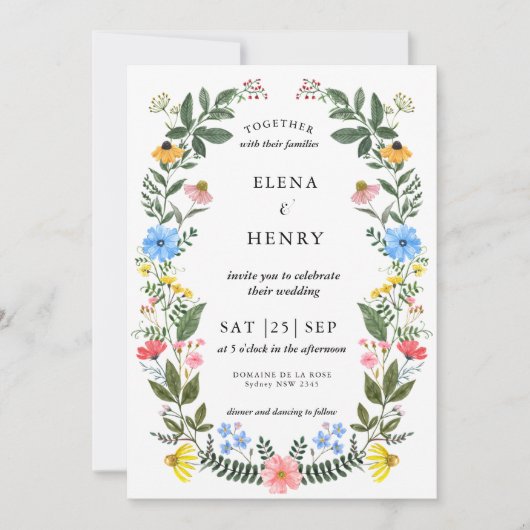 Classy Pastel Wildflower Secret Garden Wedding Inv Kaart (Voorkant)