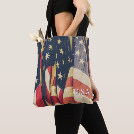 Classy Patriotic Multi American Flag Tote Bag