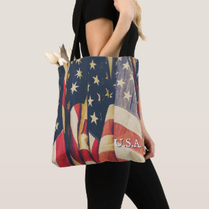 Classy Patriotic Multi American Flag Tote Bag