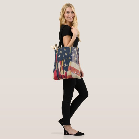 Classy Patriotic Multi American Flag Tote Bag (Op model)