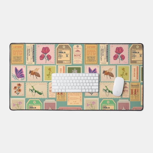 Classy patroon Retro design Postzegels en tickets Bureaumat (Keyboard & Muis)