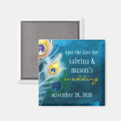 Classy Peacock Blue Wedding Save the Date Magneet (Voorkant / Achterkant)