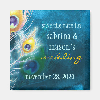 Classy Peacock Blue Wedding Save the Date Magneet