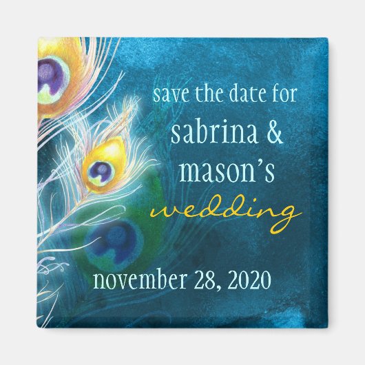 Classy Peacock Blue Wedding Save the Date Magneet (Voorkant)