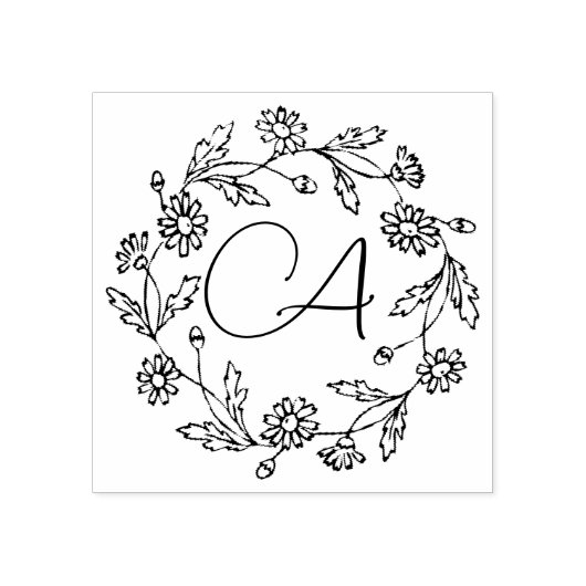 Classy pensioen moderne bloem zwart rubberstempel (Afrduk)