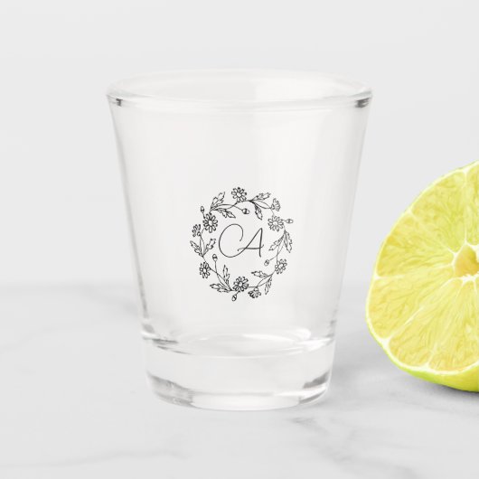 Classy pensioen moderne bloem zwart shot glas (Voorkant)