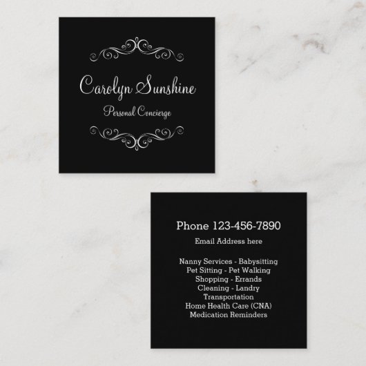 Classy Personal Concierge Design Vierkante Visitekaartje (Voorkant / Achterkant)