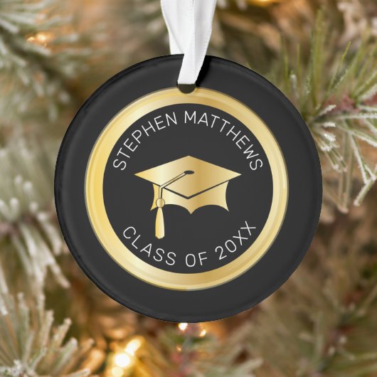 Classy Personalized Gold Graduation Cap and Tassel Ornament (Boom)