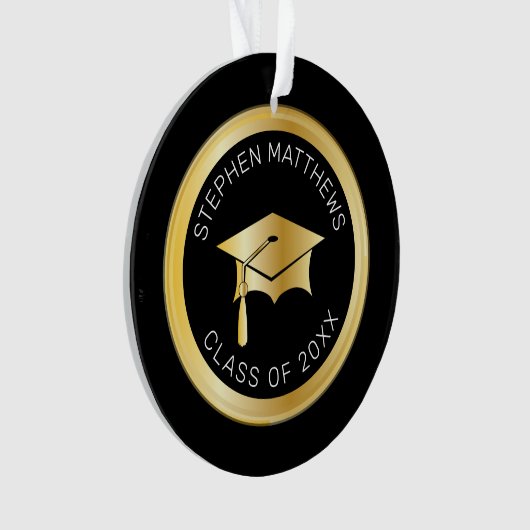 Classy Personalized Gold Graduation Cap and Tassel Ornament (voorkant)