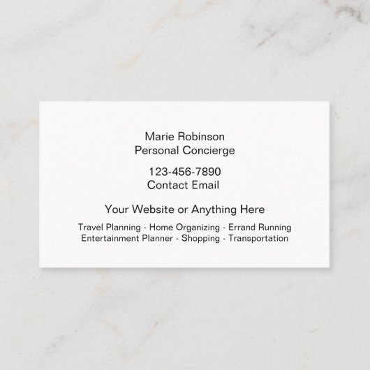 Classy persoonlijke conciërge en assistent visitekaartje (Achterkant)