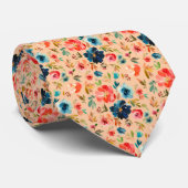 Classy Perzik Roze Blauw Waterverf Rozen Stropdas (Opgerold)