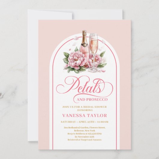 Classy petals and prosecco blush gold invitation kaart (Voorkant)