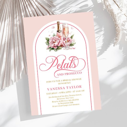 Classy petals and prosecco blush gold invitation kaart