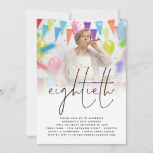 Classy Photo Overlay Script 80th Birthday Party Kaart