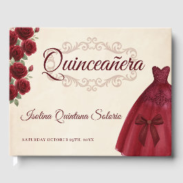 Classy Photo Quinceanera 15th Birthday Burgundy  Gastenboek