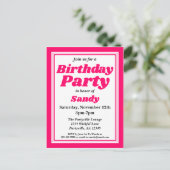 Classy Pink Adult Birthday Party Uitnodiging Briefkaart (Staand voorkant)