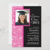 Classy Pink & Black Afstuderen Invitation Foto Kaart (Voorkant)