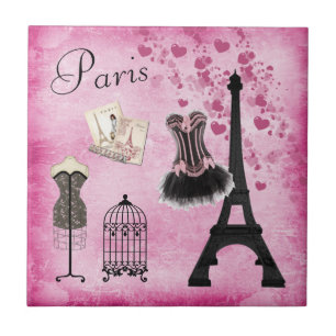 Classy Pink Black Paris Mode Eiffel Tower Tegeltje