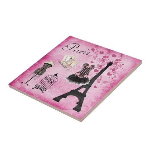 Classy Pink Black Paris Mode Eiffel Tower Tegeltje (Zijkant)