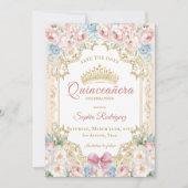 Classy Pink Bow Floral Quinceanera Bewaar de datum Aankondiging (Voorkant)