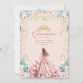 Classy Pink Bow Floral Quinceanera Bewaar de datum Aankondiging (Achterkant)
