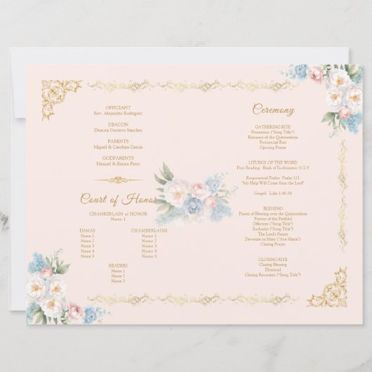 Classy Pink Bow Floral Quinceanera Programma (Achterkant)