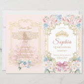 Classy Pink Bow Floral Quinceanera Programma (Voorkant)