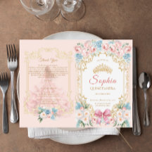 Classy Pink Bow Floral Quinceanera Programma