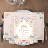 Classy Pink Bow Floral Quinceanera Programma Kaart