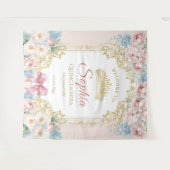 Classy Pink Bow Floral Quinceanera Welkom Wandkleed (Voorkant (horizontaal))