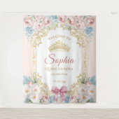 Classy Pink Bow Floral Quinceanera Welkom Wandkleed (Voorkant)