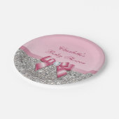 Classy Pink Bow Silver Sequins Baby shower Papieren Bordje (Gekanteld)