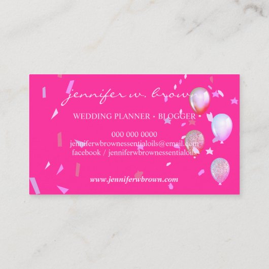 Classy Pink Confetti Flying Bloon Style Visitekaartje (Achterkant)