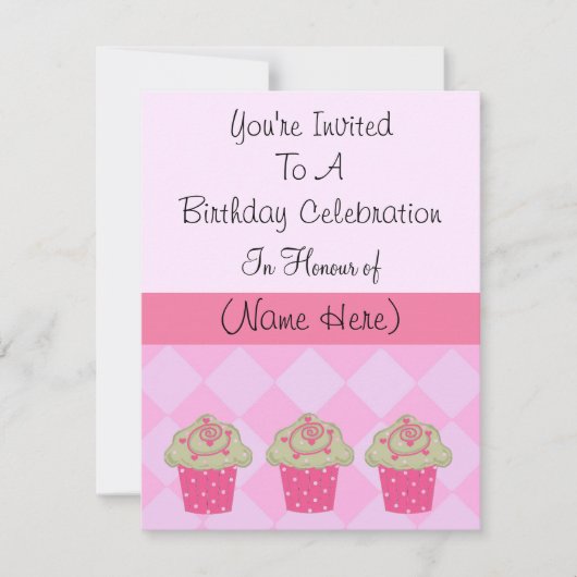 Classy Pink Cupcake Birthday Uitnodiging (Voorkant)