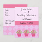 Classy Pink Cupcake Birthday Uitnodiging (Voorkant / Achterkant)