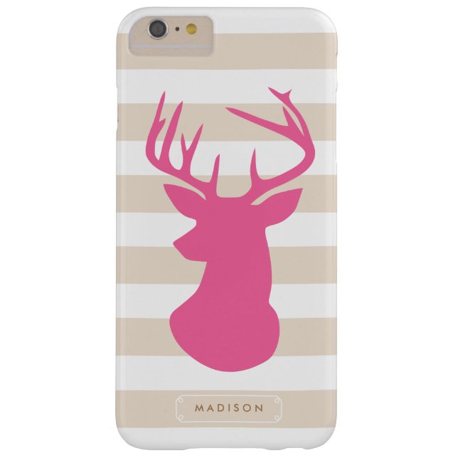 Classy Pink Deer Head Linen Stripes, speciaal gepe Case-Mate iPhone Case (Achterkant)