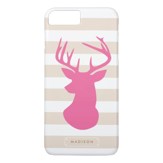 Classy Pink Deer Head Linen Stripes, speciaal gepe Case-Mate iPhone Case (Achterkant)