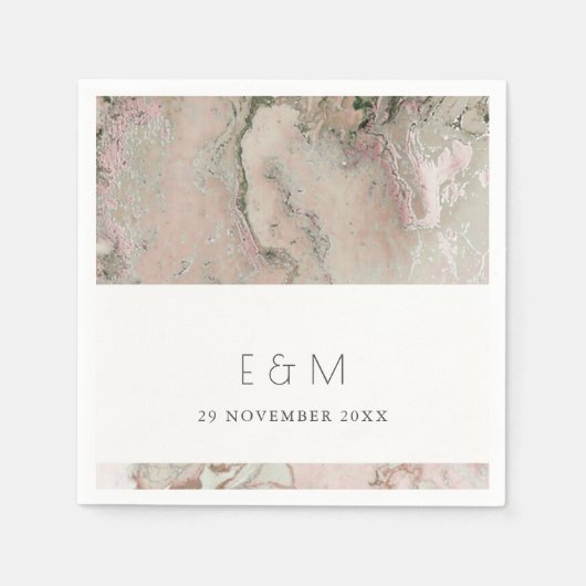 CLASSY PINK DUSKY ROOS GOLD AGATE MONOGRAM WEDDING SERVET (Voorkant)