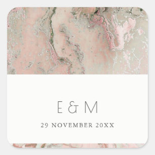 CLASSY PINK DUSKY ROOS GOLD AGATE MONOGRAM WEDDING VIERKANTE STICKER