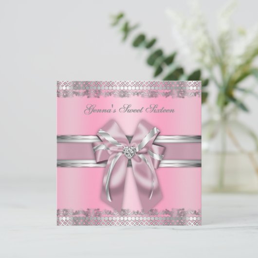 Classy Pink en Silver Invite Kaart (Staand voorkant)