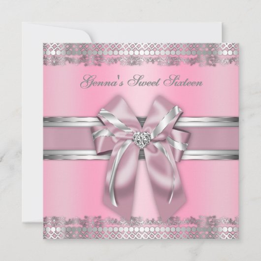 Classy Pink en Silver Invite Kaart (Voorkant)