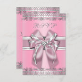 Classy Pink en Silver RSVP (Voorkant / Achterkant)